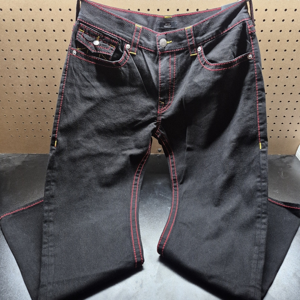 True Religion Black Jeans with Red Stitching